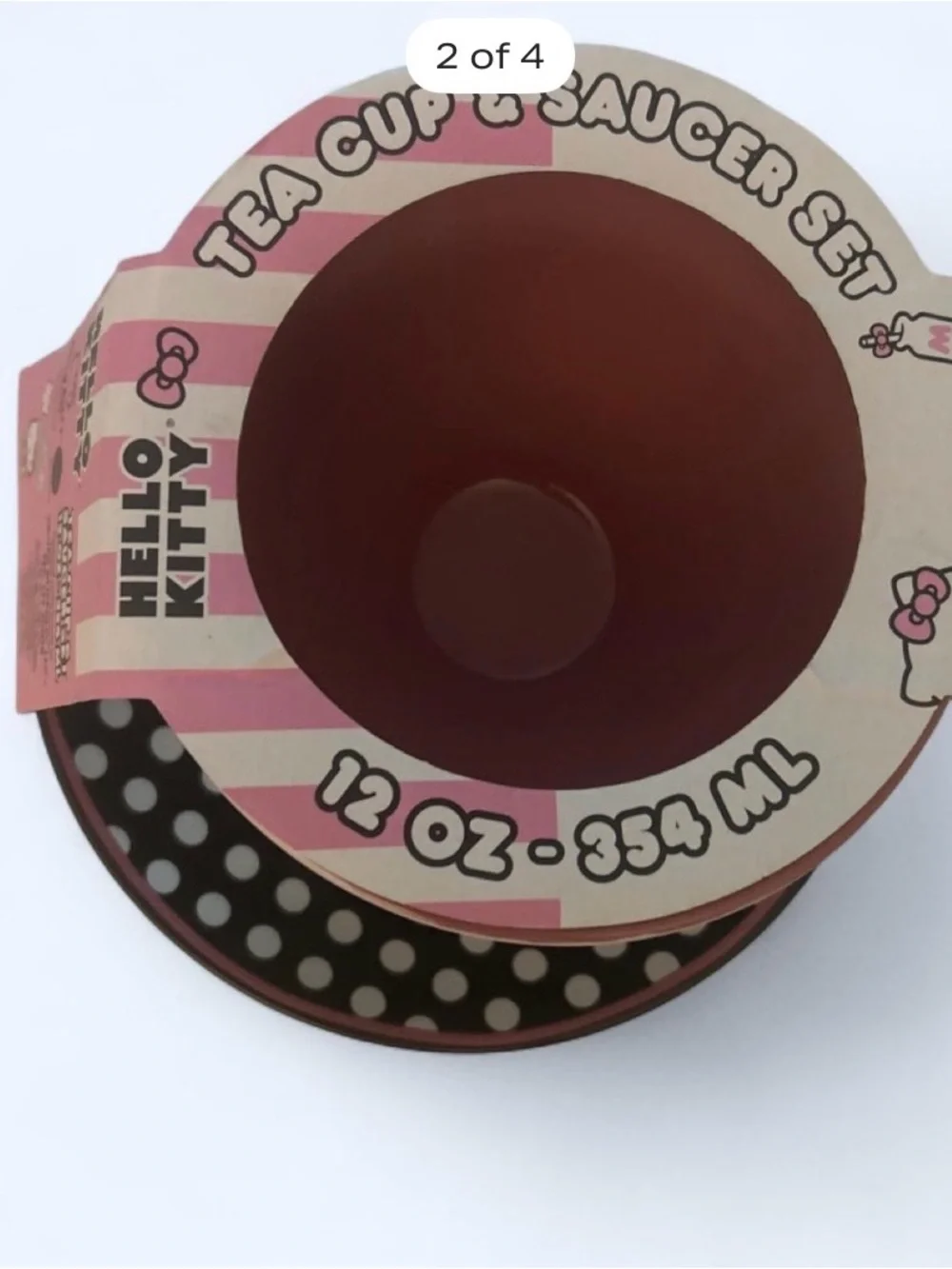 Hello Kitty Black, White & Pink Ceramic Tea Cup with Polka Dot Saucer